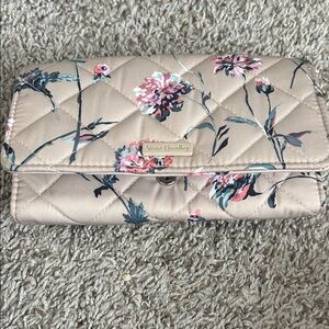 Vera Bradley Quilted Floral Clutch - Tan and Pink